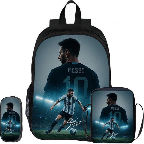 Plecak Dla Dziecka Gwiazda PiłKi NożNej Mochila Sportowa Torba Szkolna Zestaw 3 Szt. Plecak Torby Na Ramię PióRniki M-Messi Torba Na KsiążKi Prezent Dla Dzieci-image