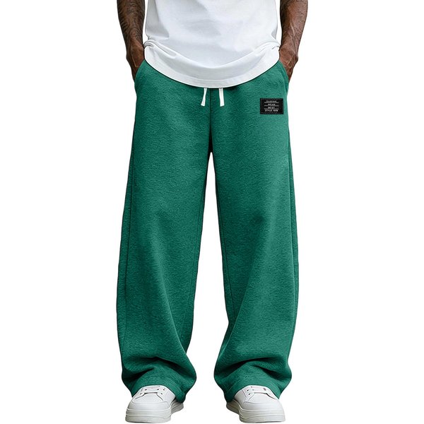 MęSkie LuźNe Spodnie Dresowe Z Szerokimi Nogawkami, Regulowanym Sznurkiem W Pasie I Naszywką, Codzienne Spodnie Sportowe XL Ciemno Zielony Kolor-image