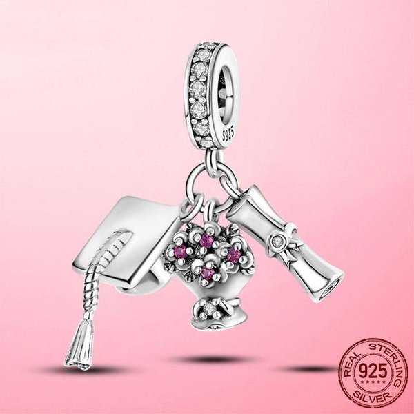Nuevo Colgante De Plata 925 Plata De Ley GraduacióN Libros Colgante Cuentas Encajan Pulsera De Moda Original JoyeríA DIY JoyeríA White-image