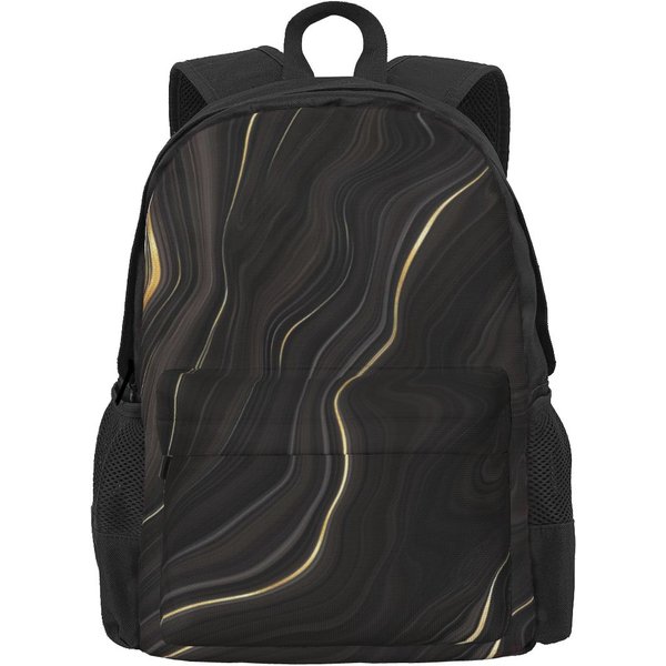 Elegancki Marmurowy Plecak Czarny I Szary Urocze Plecaki Unisex Nadruk Kempingowy Plecaki Szkolne Wysokiej JakośCi Plecak 36X32X10Cm-image