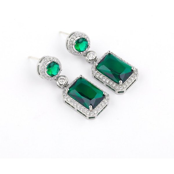 Aretes Tesoro Color Piedra Preciosa Circonita Diamante Cuadrado Aretes De Cristal Rectangular Aretes JoyeríA 925 Silver Needle-image