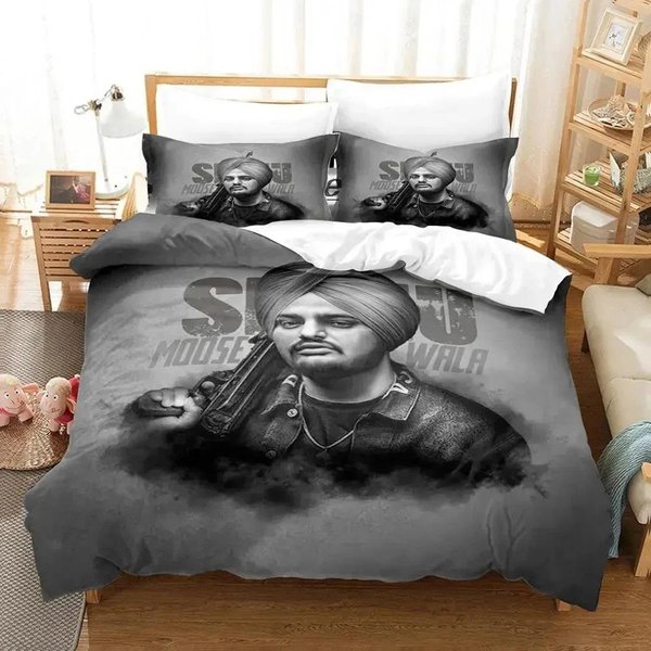 ImpresióN 3D Sidhu Moose Wala ColeccióN De Ropa De Cama Funda NóRdica ColeccióN De Cama Funda De Colcha Funda De Almohada EdredóN TamañO King Queen NiñOs Adulto 70X133Cm 2Pcs-image
