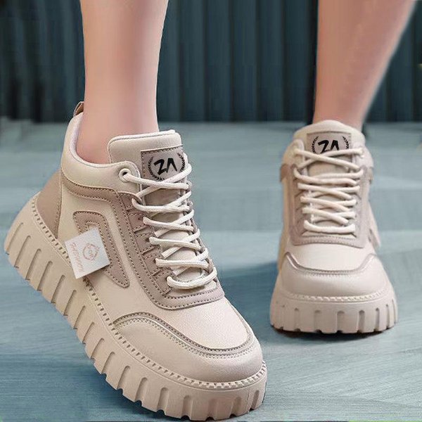 Moda OtoñAl Tendencia Zapatos De CañA Alta Zapatos De Mujer Suela Gruesa Ligeros Zapatos Casuales CóModos Transpirables Tendencia Combinados Con Zapatos De Lona 40-image