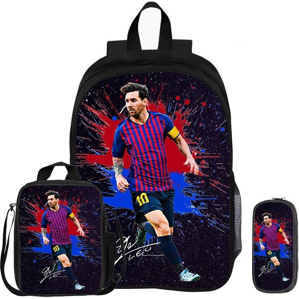 Set De 3 Piezas Mochila M-Messi Estrella De FúTbol Escolar Con Bolsa De Almuerzo Mochila Deportiva Mochila Infantil Bolsas Para LáPices Mochila Escolar Regalo Para NiñOs-image