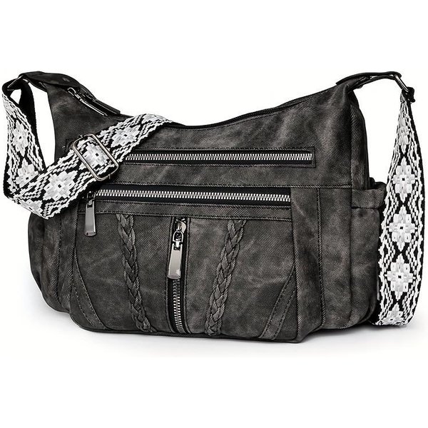 Stylowa Damska Torba Na Ramię Z Wieloma Kieszeniami Jednokolorowa Wielowarstwowa Torba Crossbody Z Regulowanym Paskiem-image