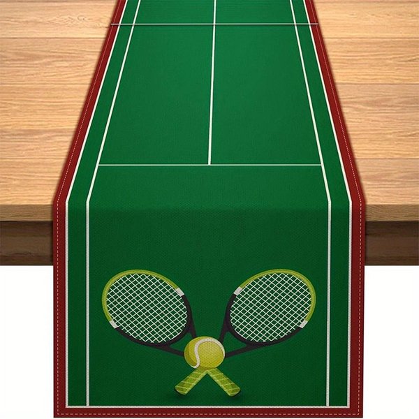 Letni WzóR Kortu Tenisowego Lniany BieżNik Na Stół Dekoracja Imprezy Sportowej Zmywalny BieżNik Na Stół Kuchenny/Jadalniany Szalik Na Komodę WystróJ Domu 150X33Cm Blue-image