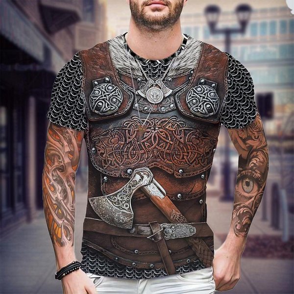 Camiseta GráFica De Armadura Vikinga Moda Vintage Para Hombre Estampado 3D Camiseta Harajuku Verano Manga Corta Top Informal Camiseta Oversize Ropa Para Mujer XXS-image