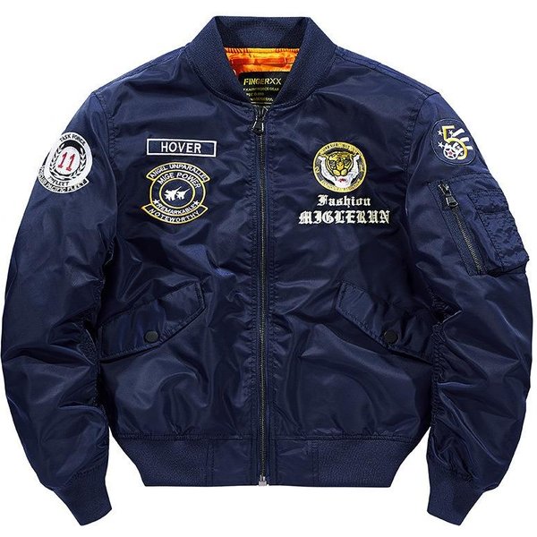 Nueva Chaqueta De Aviador Informal De Cuello Alto Para Exteriores Para Hombre, Chaqueta Holgada Bordada Para Hombre L Azul-image