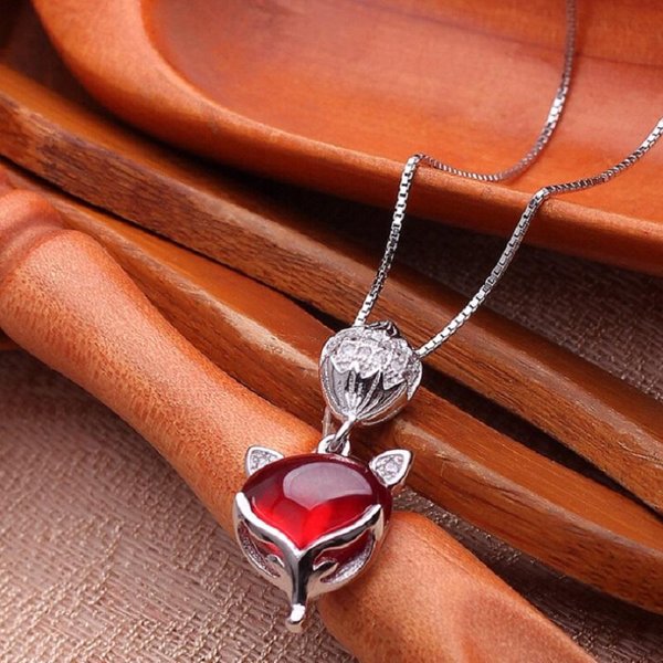 Nuevo Collar De Plata De Ley 925 Con Circonitas Moda Granate Rojo Cabeza De Zorro Cadena ClavíCula JoyeríA-image