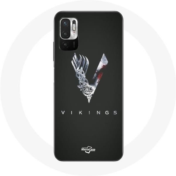 Funda Para Xiaomi Poco M3 Pro Vikingos Serie Temporada 6 Logo V Espada Gris Fondo Negro-image
