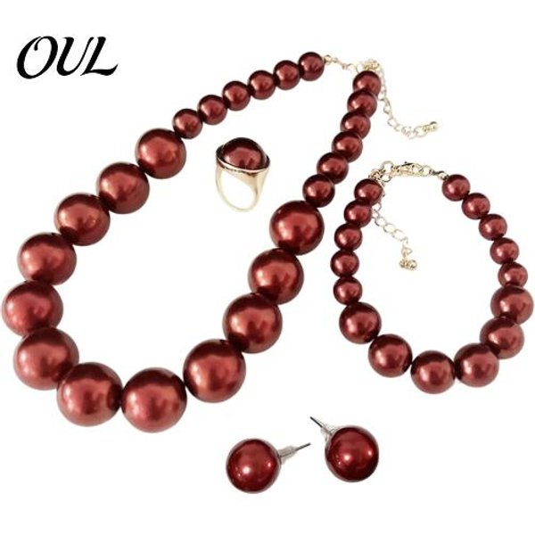 Kolczyki I Naszyjnik Z Sztucznych Pereł 3 Szt./Zestaw Zestaw BiżUterii Z Imitacji Pereł, Regulowany DłUgość Choker Z Kolczykami Studs BiałY Zestaw Sukienki I Bransoletka, Na Wesela Brown-image