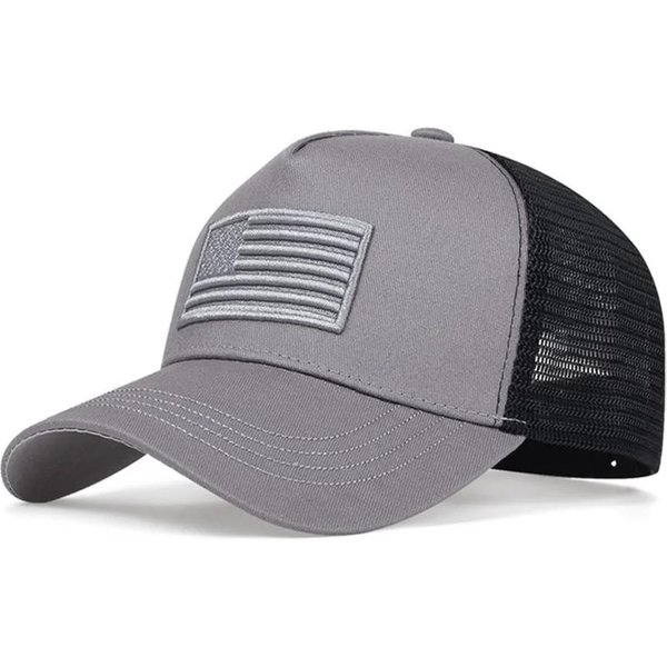 Letnia OddychająCa Czapka Z Daszkiem Siatkowa Z Flagą USA MężCzyźNi Kobiety Czapki Taktyczne Unisex Czapki Hip Hopowe Sporty Na ŚWieżYm Powietrzu Czapki Trucker Gray-image