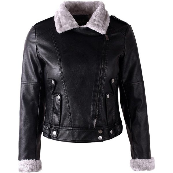 Nueva Chaqueta De Cuero De Una Pieza De Piel Negra Europea Y Americana De OtoñO E Invierno Para Mujer Ajustada CáLida Chaqueta De Cuero Chaqueta De Motocicleta 4XL Negro-image