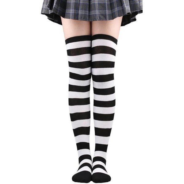 Medias Hasta El Muslo Para Mujer Rayadas Damas NiñAs Negras Blancas Rosas Largas Por Encima De La Rodilla Calcetines Femboy Cosplay Lolita Harajuku Y2K One Size-image