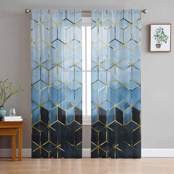 Cortinas TraslúCidas De Arte Abstracto GeoméTrico Para DecoracióN De Sala De Estar Cortinas De Ventana Para Cocina Cortinas De Tul Voile Organza W135 X H115Cm X1-image