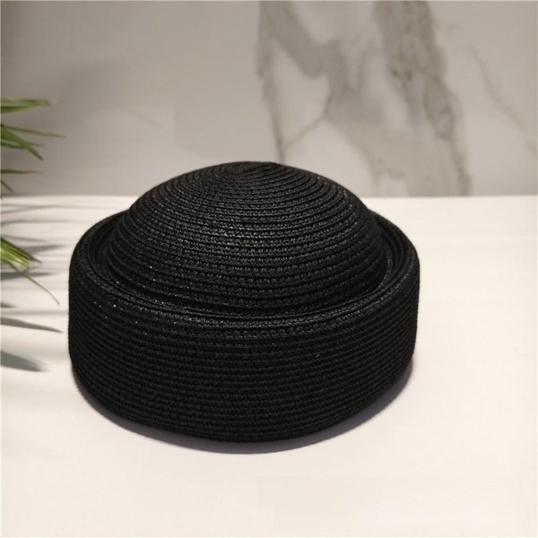 Boina De Pintor Estilo Retro Sombrero De Paja Tejido DiseñO ArtíStico Sombrero De Sol Elegante De Paja Para Mujer Negro-image