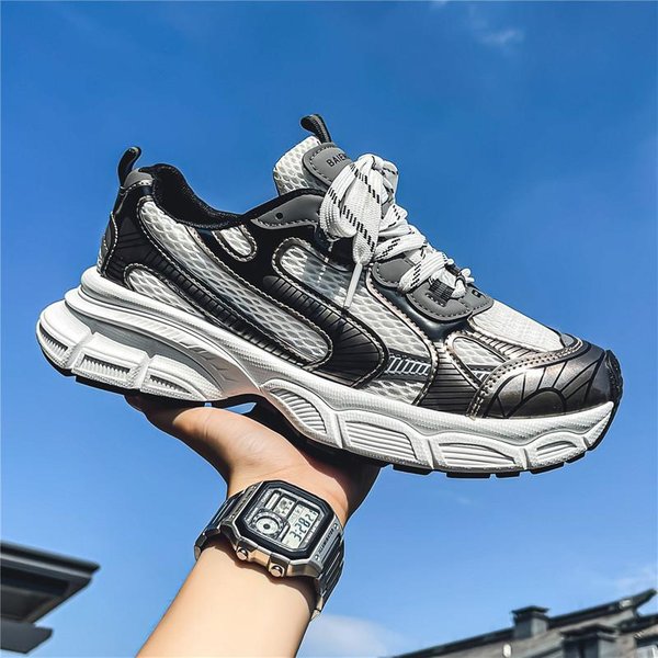 Zapatillas Deportivas Para Hombre Casual Suela Gruesa Malla Transpirable Alta Calidad Zapatillas Para Correr Impermeables Hombre Zapatillas Gruesas 39 Black-image