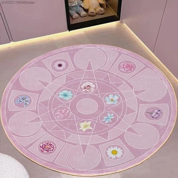 OkrąGłY Dywan Do Sypialni Lub Pokoju GośCinnego, Kwiatowa Poduszka PodłOgowa Na Nocny Stolik, Luksusowy Akcent Dekoracji Domu Diameter 150Cm(59In)-image