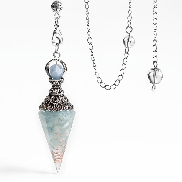PéNdulo De Radiestesia De Cristal Curativo De 7 Chakras Naturales, Chips De Reiki, Colgante Espiritual De OrgóN Para AdivinacióN, Wicca, Equilibrio De EnergíA Aquamarine Plata-image