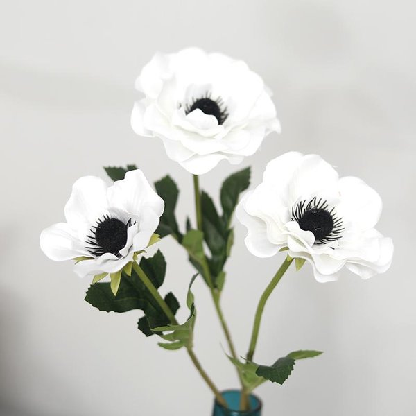 Nuevas 3 Cabezas AnéMona Flores Falsas Seda Amapola Flores Artificiales Fiesta DecoracióN De Boda Navidad DecoracióN Del Hogar Accesorios De Guirnalda-image