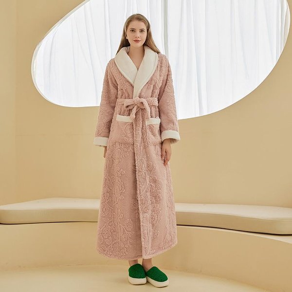 Bata De Invierno De Lujo Para Mujer, Bata De VellóN Esponjoso, Bata De Dormir Larga, Suave Y CáLida, Bata De Casa Mullida, Bata De BañO Acogedora Con Jacquard L Brown-image