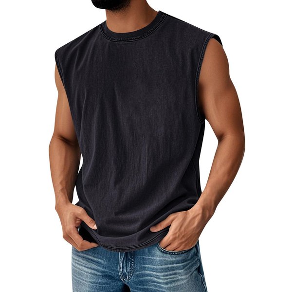 Camiseta Sin Mangas Para Hombre Con Cuello Redondo Ajuste Holgado Informal Camiseta De Tirantes Para MúSculo Tejido De AlgodóN Suave Para El Uso Diario L Negro-image