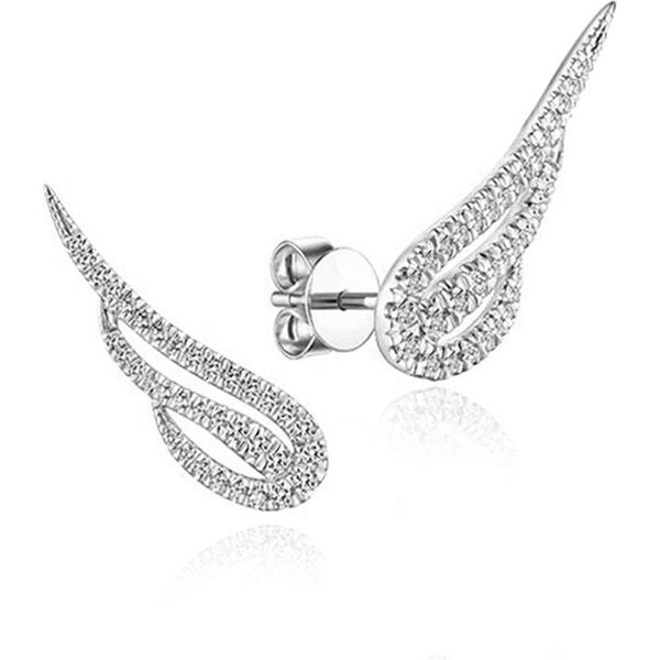 Huitan Dazzling Angle Wings Kolczyki Stud Kobiety Micro Paved CZ Proste Stylowe Kolczyki Damskie Codzienne Noszenie Impreza Modna BiżUteria White-image
