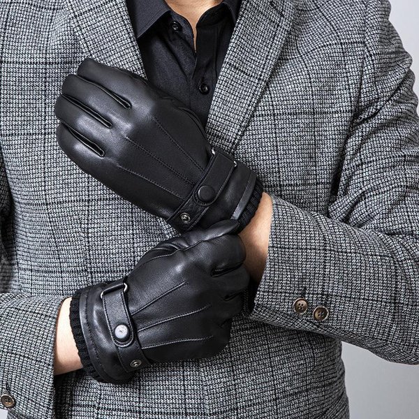 Guantes De Cuero Genuino Guantes Para Hombre Guantes CáLidos De Forro Polar Para Hombre Guantes De Piel De Oveja Guantes De Cuero Regalo De ProteccióN Laboral De Invierno R M Size Gray-image