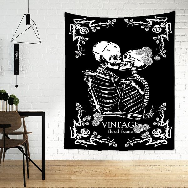 Tapiz De Calavera Reaper Para Colgar En La Pared, BrujeríA PsicodéLica, Hippie, Tapiz, Tarot, Dormitorio, DecoracióN Del Hogar 95X70Cm White-image