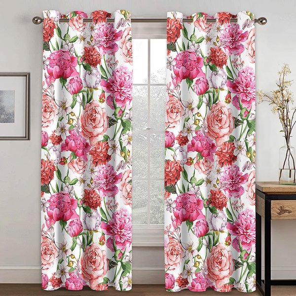 Elegante Premium Rosa Escarlata Flores Coloridas Parasol Cortinas De Ventana Vintage DiseñAdas Sala De Estar Dormitorio BañO Cocina Puertas DecoracióN Del Hogar W50 X H130(Cm)X2&Grommet Top-image