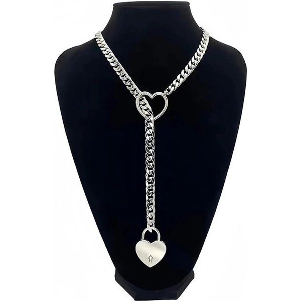 Serce O-Ring Slip Chain Dla Kobiet Punk Rock Naszyjnik Stal Nierdzewna KubańSki DłUgi Naszyjnik Modny Prosty Regulowany Naszyjnik Y Gray-image