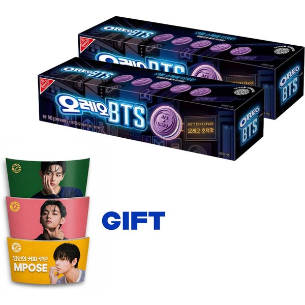 Hotteok EdicióN Limitada BTS X Oreo (Panqueque Dulce Coreano) Galleta De Sabor + Vaso Para Café De BTS V Con Funda 3 Tipos Set De Regalo-image