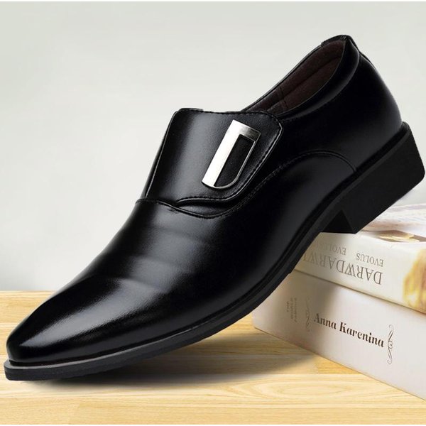 Zapatos De Hombre De Talla Grande Zapatos Casuales De Moda Zapatos Formales De Vestir Slip-On Zapatos De Cuero Para Hombre Zapatos De Cuero De Punta BritáNicos Coreanos 38 Negro-image