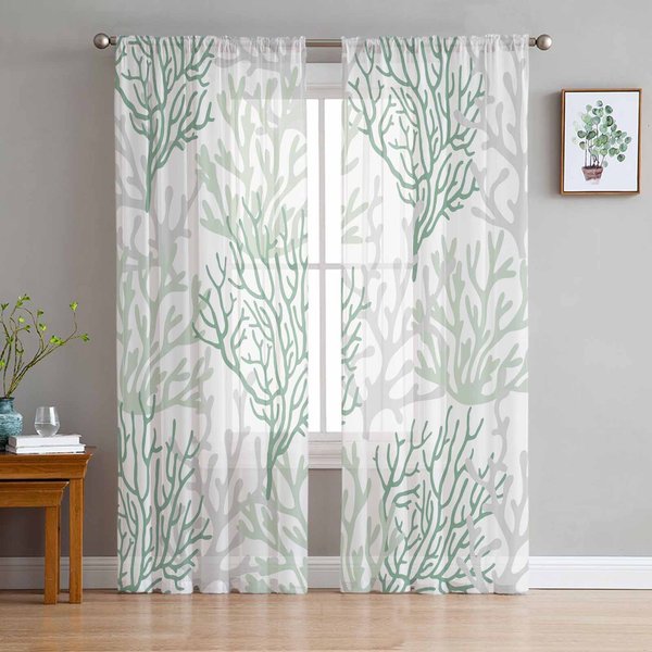 Morskie Koralowe Zielone Przezroczyste ZasłOny Do Dekoracji Salonu ZasłOny Okienne Do Kuchni Tiulowe Woalowe Organzowe ZasłOny W135 X H115Cm X1 White-image