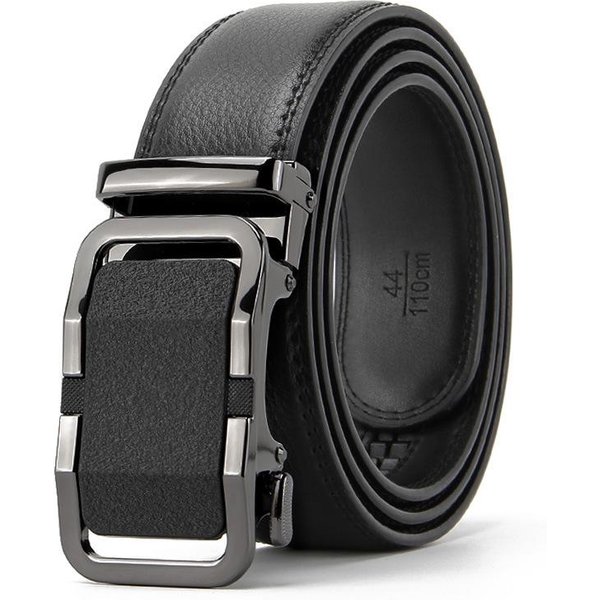 CinturóN Con Hebilla Mate Hebilla AutomáTica CinturóN De Piel De Vaca De Dos Capas CinturóN Casual Para Hombre 110-130Cm Black-image