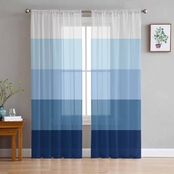 Paski Gradient Niebieskie Przezroczyste ZasłOny Do Dekoracji Salonu ZasłOny Okienne Do Kuchni Tiulowe Woalowe Organzowe ZasłOny W135 X H115Cm X1-image