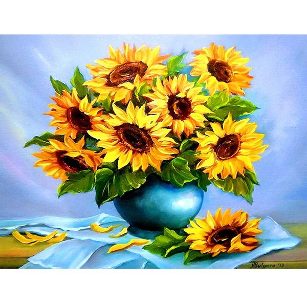 DIY 5D Diamante Pintura Sol Flor Completo Redondo Taladro Bordado Arte Imagen DecoracióN Del Hogar 30X40CM-image