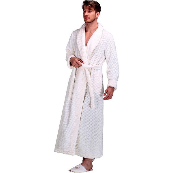 Bata CáLida Y Gruesa, Pijama Informal, Bata De Casa Unisex, CamisóN De Invierno Para Parejas, Bata De BañO Tipo Kimono De Franela L White-image