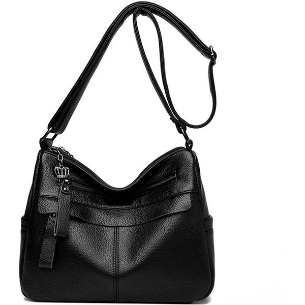Nowa Torebka Typu Crossbody Dla Kobiet MięKka SkóRa Tekstura Torba Na Ramię Dla TeśCiowej W śRednim Wieku I Starszej Prosta Europejska I AmerykańSka Torba Na Ramię Black-image