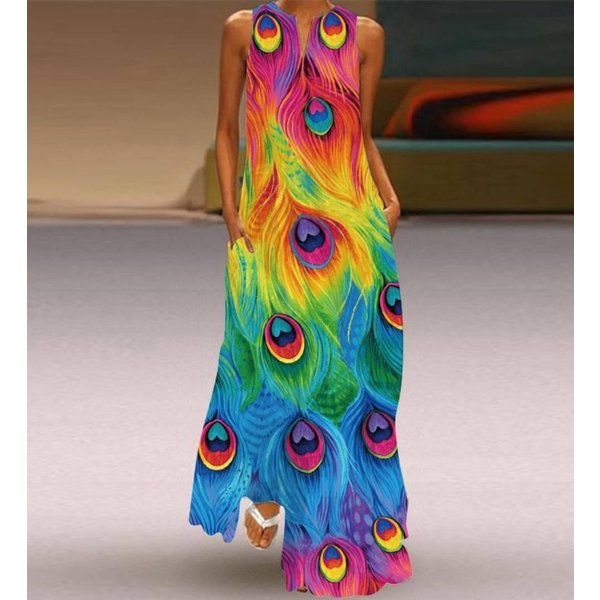 Vestidos Estampados Vintage Para Mujer, Vestido Largo Bohemio De Verano Sin Mangas Con Cuello En V, Vestidos Largos Informales Elegantes Para Fiesta En La Playa Xxxxxl-image