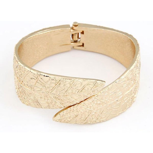Pulsera Abierta De Metal Boutique Europea Y Americana Exagerada Hojas Escarchadas Temperamento Beige-image