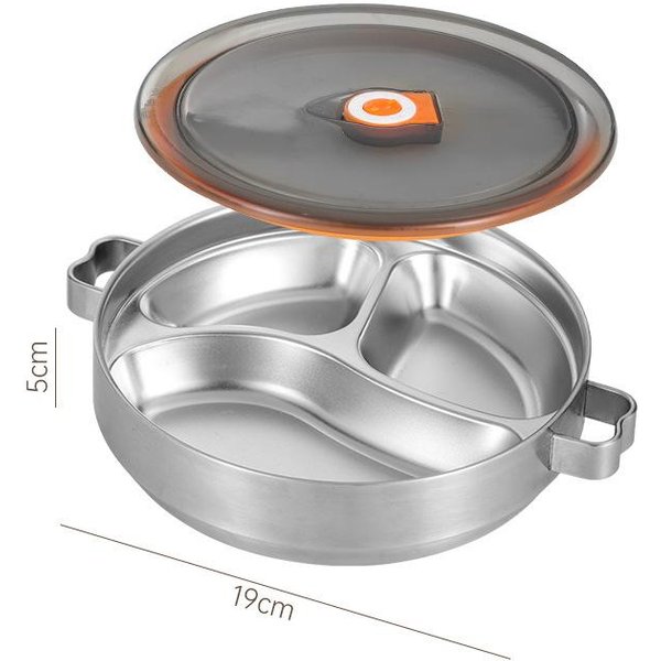 Taca Obiadowa Z PrzegróDkami Ze Stali Nierdzewnej 304 Z Pokrywką Pojemnik Na Lunch Talerz Na Jedzenie Do StołóWki Szkolnej 3 PrzegróDki Taca Bento Zastawa StołOwa-image