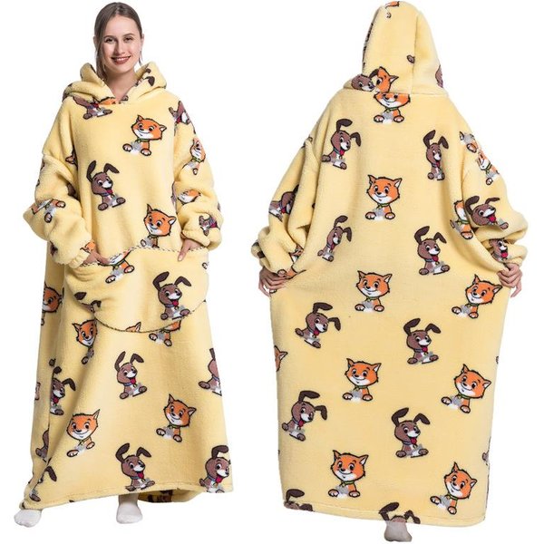 Zimowa CiepłA Bluza Z Kapturem Z Polaru Szata Dla Kobiet 140 Cm Ponadgabarytowy Koc Z RęKawami CiepłE Bluzy Z Polaru Bluzy Giant TV Koc Kobiety Z Kapturem Robe One Size Beige-image