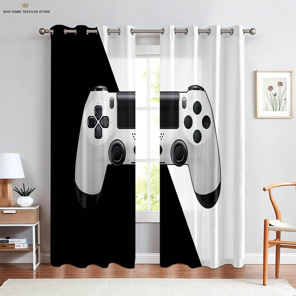 ZasłOny Do Pokoju E-Sportowego Fajny Uchwyt Do Gry ZasłOny Z Nadrukiem 3D Odpowiednie Do Sypialni Salonu Kuchni Pokoju Gier ZasłOny 2 Sztuki W50X130H(Cm)X2Pcs&Rod Pocket-image