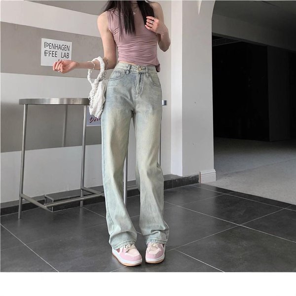 Jeans De Cintura Alta Para Mujer Nuevo Estilo Retro Antiguo Sueltos VersióN Estrecha Pantalones De Pierna Ancha Pierna Recta Para Hacer Que Parezcan Delgados Y VersáTiles Pantalones De Suelo 2XL Gray-image