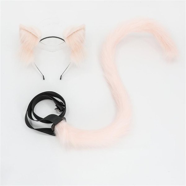 2 Szt./Zestaw Pluszowe Uszy Kota I Ogon Zestaw Realistyczna Opaska Lolita Ogon Kota Rekwizyty Cosplay RęCznie Robione Symulacja Uszu ZwierząT Ear And Tail White-image