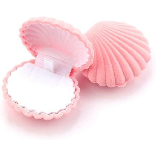 Caja De Terciopelo Para JoyeríA Con Forma De Concha, Caja Para Anillos De Compromiso De Boda, Para Exhibir Aretes, Collares Y Pulseras, Caja De Regalo, Soporte De Almacenamiento-image