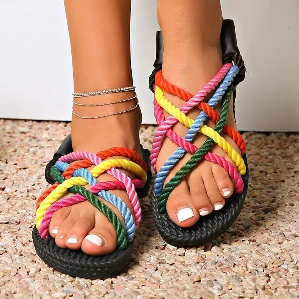 Zapatos De Mujer Punta Abierta Sandalias De Mujer Moda Tira Estrecha Sandalias Diarias Mujer Nuevo Talla Grande MáS Vendido Sandalias Planas 41 Brown-image