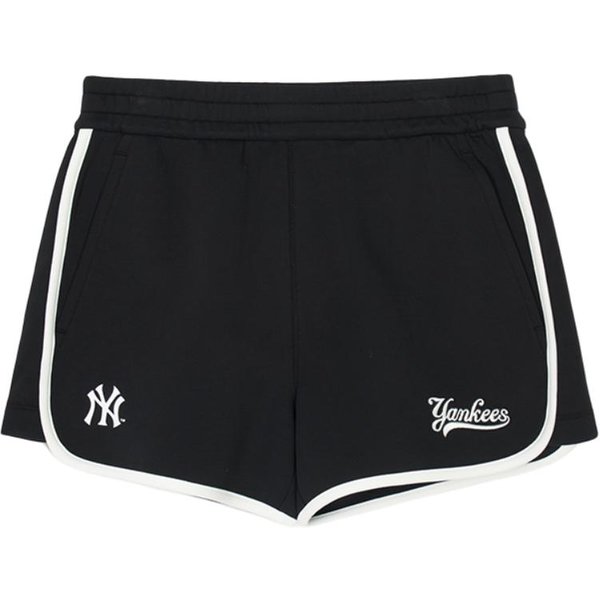 MLB New York Yankees Bloque De Color Cintura EláStica Estilo Universitario Pantalones Cortos Casuales Pantalones Cortos Para Mujer Negro 3FSPV0443-50BKS S White-image
