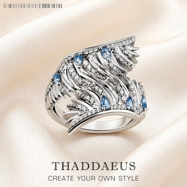 Anillo Ala De FéNix Con Piedras Azules Estilo Europeo Bohemia JoyeríA Fina Para Mujeres Nuevo Puro Cobre Regalo 8 Gray-image